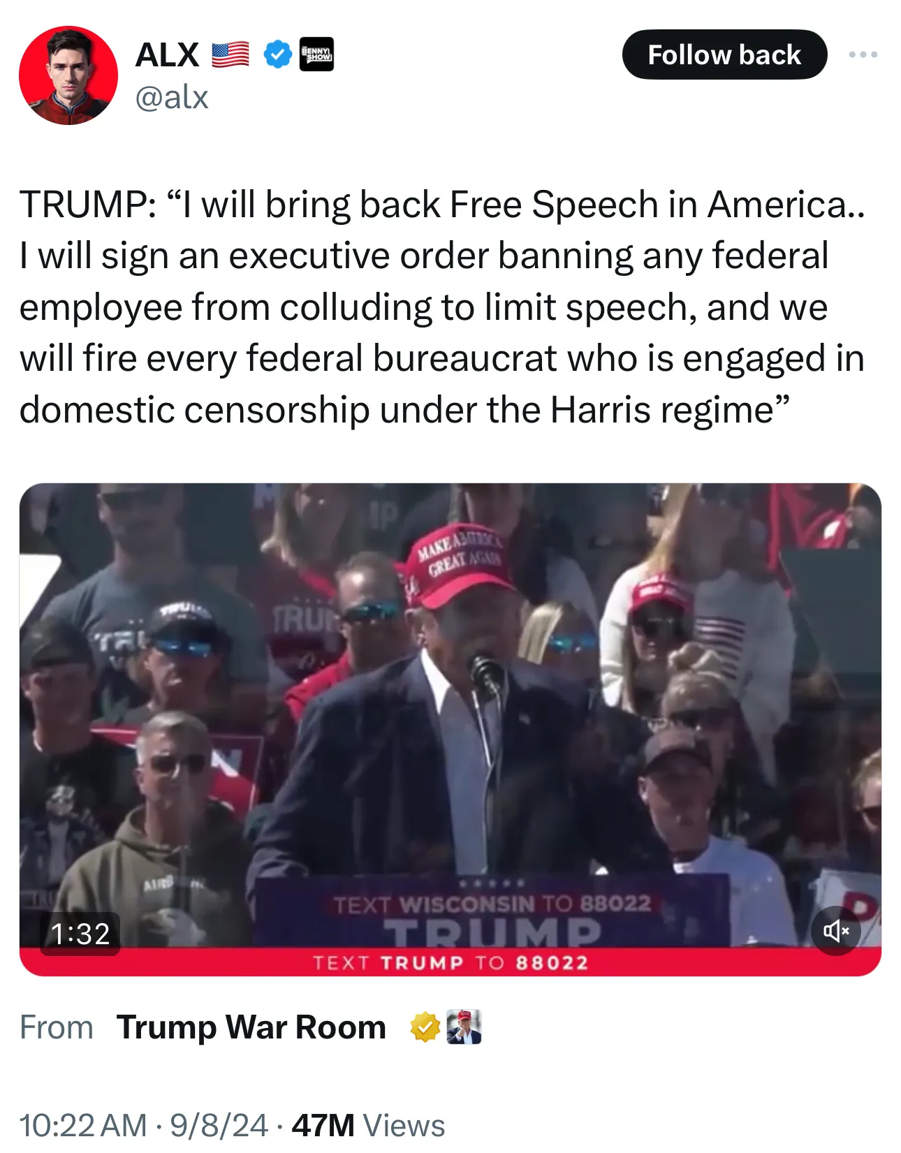 Donald Trump comes out swinging for free speech…