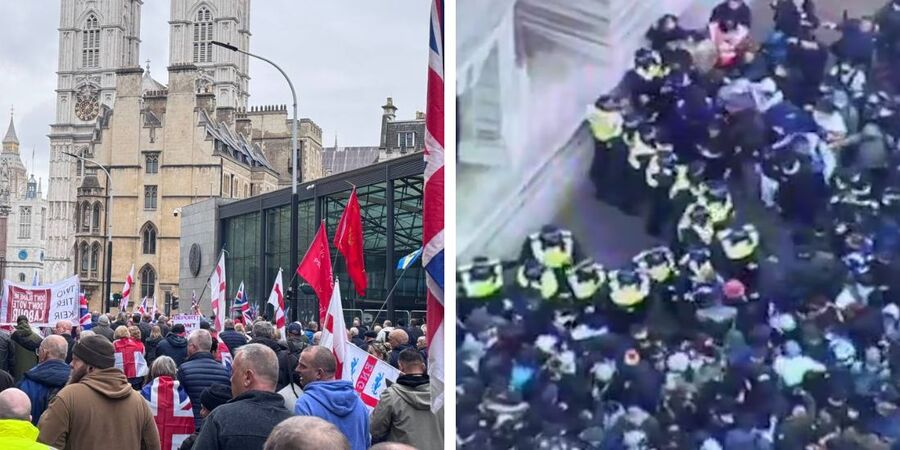 Far-leftists clash with police as thousands gather at London rally in support of Tommy Robinson after his arrest