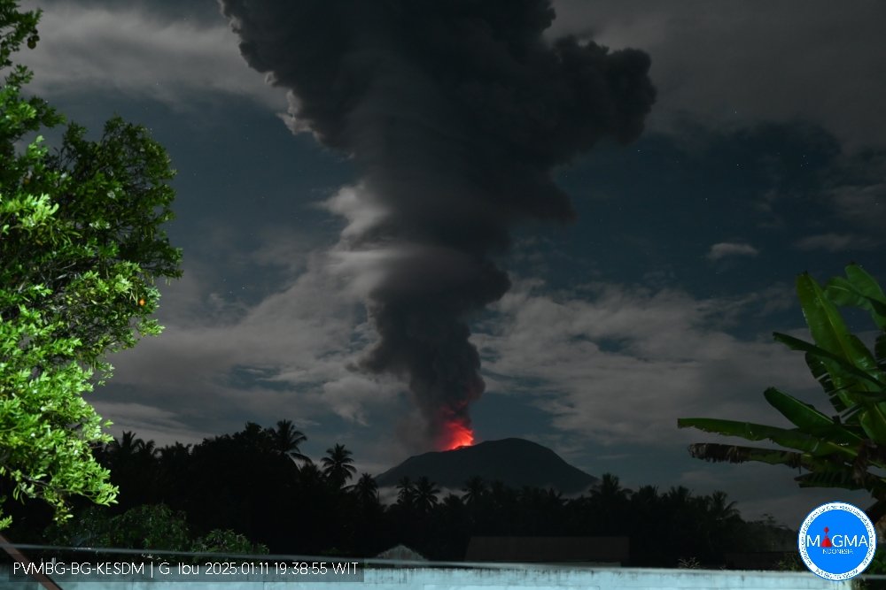 Indonesia’s Mount Ibu erupts, spews hot lava and smoke